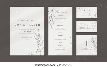 Abstract watercolor wedding invitation template. set of wedding stationery. luxury card and poster background.