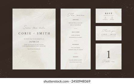 Abstract watercolor wedding invitation template. set of wedding stationery. luxury card and poster background.