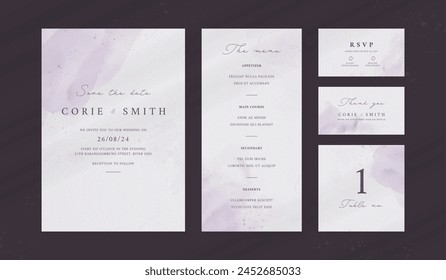 Abstract watercolor wedding invitation template. set of wedding stationery. luxury card and poster background.