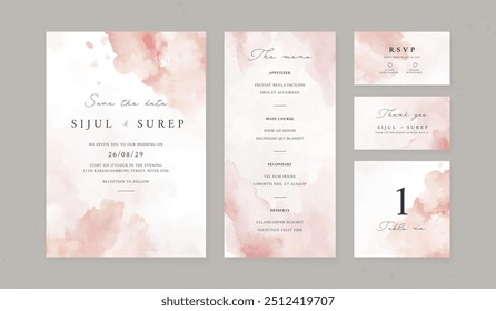 Abstract watercolor wedding invitation template. set of wedding stationery. luxury card and poster print out.