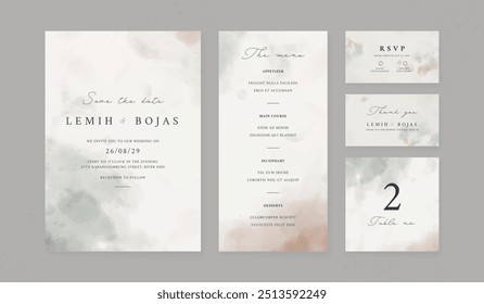 Abstract watercolor wedding invitation template. set of wedding stationery. luxury card and poster print out.