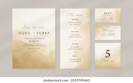 Modelo de convite de casamento aquarela abstrato. conjunto de papelaria de casamento. cartão de luxo e cartaz impresso.