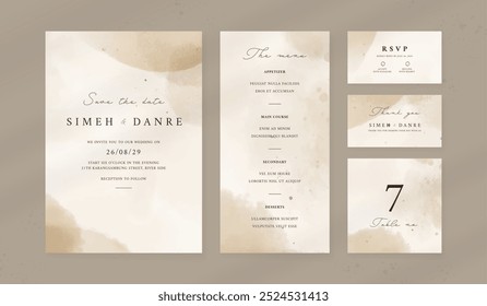 Abstract watercolor wedding invitation template. set of wedding stationery. luxury card and poster print out.