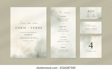 Plantilla Abstractas de la invitación de la boda de la acuarela. sistema de la papelería de la boda. tarjeta de lujo y impresión del cartel.