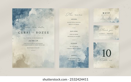 Abstract watercolor wedding invitation template. set of wedding stationery. luxury card and poster print out.