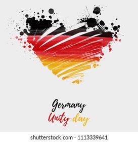 Abstract watercolored grunge flag of Germany in heart shape. Template for national holidays backgrounds, poster, invitation, flyer, etc.