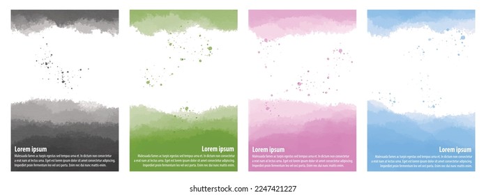Abstract watercolour painting organic elements black green pink blue on white background cover design. Vector illustration.