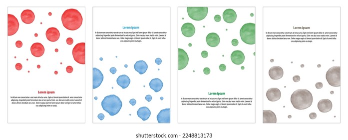 Abstract watercolour red blue green brown circle shape texture on white background cover design. Vector illustration. 
