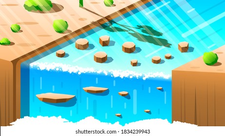 Abstract Waterfall Background Vector Design Style Brushes Tree Shadow Nature Landscape