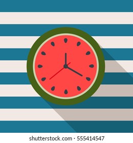 Abstract Watermelon Clock With long Shadow. Hello Summer Concept
