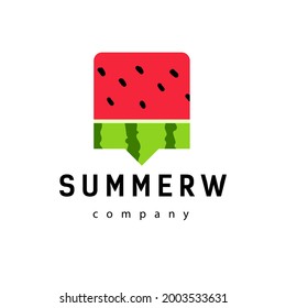Abstraktes Wassermelonlogo. Symbolisieren des Sommers erfrischendes Eis. Vektor signiert rote Wassermelone. Modernes Logo-Design.