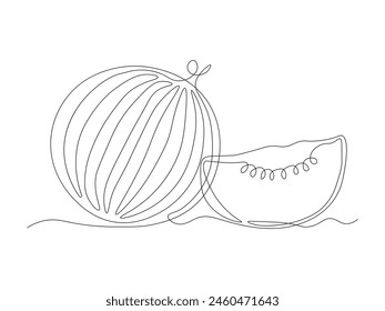 sandía abstracta, logotipo, dibujo a mano de una sola línea continua boceto