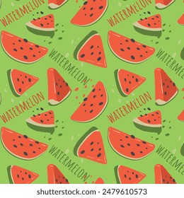 Abstract watermelon pattern in flat style. Fresh, delicious seamless pattern. Vector background. Summer freshness for health. For background, juice, ice cream or packaging.