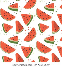 Abstract watermelon pattern in flat style. Fresh, delicious seamless pattern. Vector background. Summer freshness for health. For background, juice, ice cream or packaging.