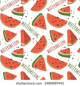 Abstract watermelon pattern in flat style. Fresh, delicious seamless pattern. Vector background. Summer freshness for health. For background, juice, ice cream or packaging.