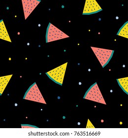 Abstract watermelon seamless pattern background. Childish handmade craft for design card, cafe menu, wallpaper, summer gift album, scrapbook, holiday wrapping paper, bag print, t shirt etc.