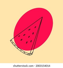 Abstract watermelon slice in outline with pink element. Vector modern design element. Abstract fruit illustration.