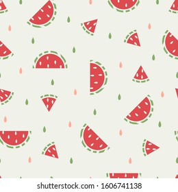 Abstract Watermelon Slices in White Background Color Tropical fruit Seamless Pattern