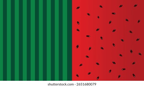 Fundo abstrato do vetor da melancia. Casca de melancia com listras verdes e polpa de melancia com sementes pretas.