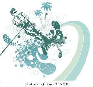 abstract waterski in the summer,vector illustration,floral & grunge elements