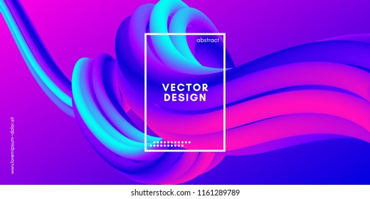 Abstract Wave 3d Background with Colorful Liquid. Vector Illustration. Trendy 3d Fluid Design for Business Presentation, Poster. Neon Gradient Flow Shapes. Abstract 3d Cover with Vibrant Gradient.