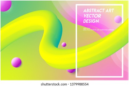 Abstract Wave 3d Background with Gradients Neon Color. Memphis Background Design with 3D Fluid. - Vector
