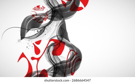 O plano de fundo da arte em onda abstrata é feito em um estilo de quadro. Modelo para apresentação de ciência e tecnologia. Vetor.