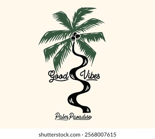 Abstract wave artwork. Palm tree abstract art . Summer good vibes vector graphic design for apparel, stickers, posters, background and others.