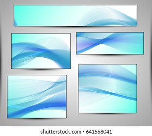 Abstract wave background advertising vector shiny colorful line set blue