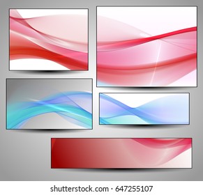 Abstract wave background advertising vector shiny colorful line set blue red