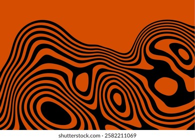 Abstract wave background, black orange wavy stripes or lines design. Optical art.