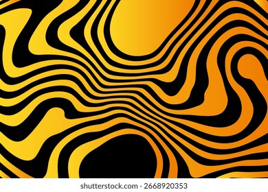 Abstract wave background, black orange wavy stripes or lines design. Optical art. Eps 10