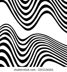 Abstract wave background with black and white striped, futuristic lines