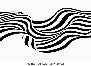 Fondo de onda abstracta, diseño de rayas o líneas onduladas en blanco y negro. Arte óptico.