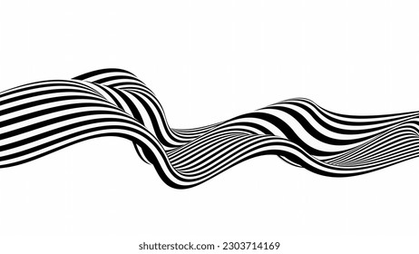 Abstract wave background, black and white wavy stripes or lines design. Optical art.