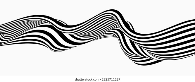 Abstract wave background, black and white wavy stripes or lines design