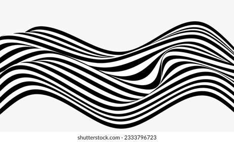 Abstract wave background, black and white wavy stripes or lines design.