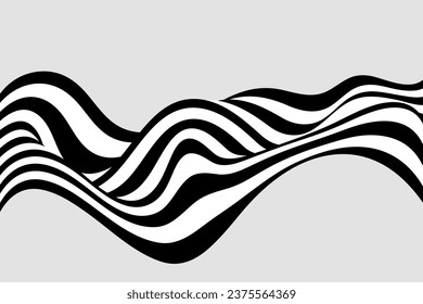 Abstract wave background, black and white wavy stripes or lines design. Optical art.