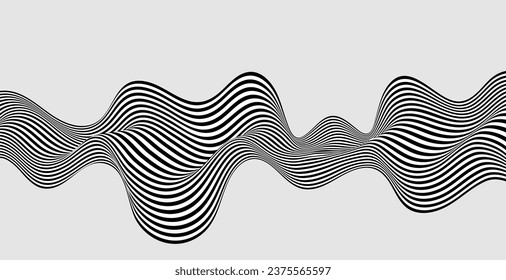 Fondo de onda abstracta, diseño de rayas o líneas onduladas en blanco y negro. Arte óptico.