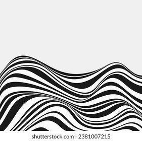 Fondo de onda abstracta, diseño de rayas o líneas onduladas en blanco y negro.