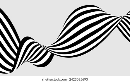 Abstract wave background, black and white wavy stripes or lines.