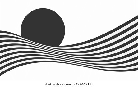 Abstract wave background, black and white wavy stripes or lines design. Optical art.
