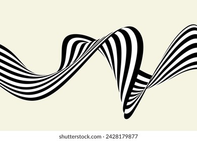 Abstract wave background, black and white wavy stripes or lines design, optical art.