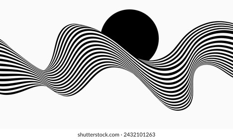 Fondo de onda abstracto, diseño de rayas o líneas onduladas en blanco y negro. Arte óptico.