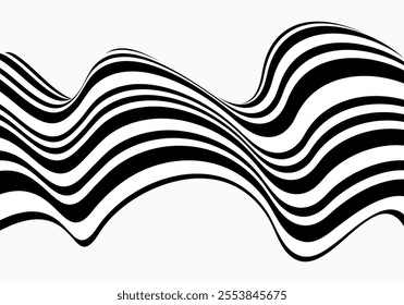 Abstract wave background, black and white wavy stripes or lines design.