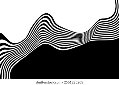Abstract wave background, black and white wavy stripes or lines design. Optical art.