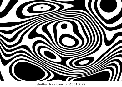 Abstract wave background, black and white wavy stripes or lines design. Optical art.