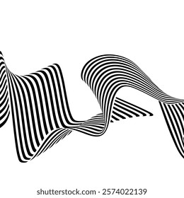 Abstract wave background, black and white wavy stripes or lines design. Optical art.