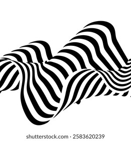 Abstract wave background, black and white wavy stripes or lines design.