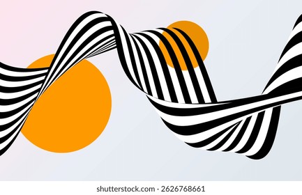 Fondo ondulado Abstractas, rayas onduladas en blanco y negro o diseño de líneas. Arte óptico.